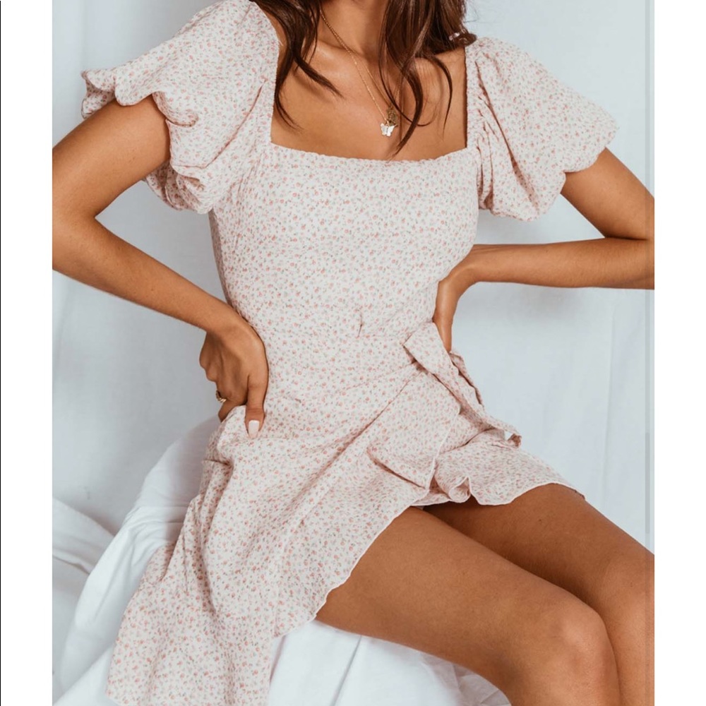 Pink floral wrap dress